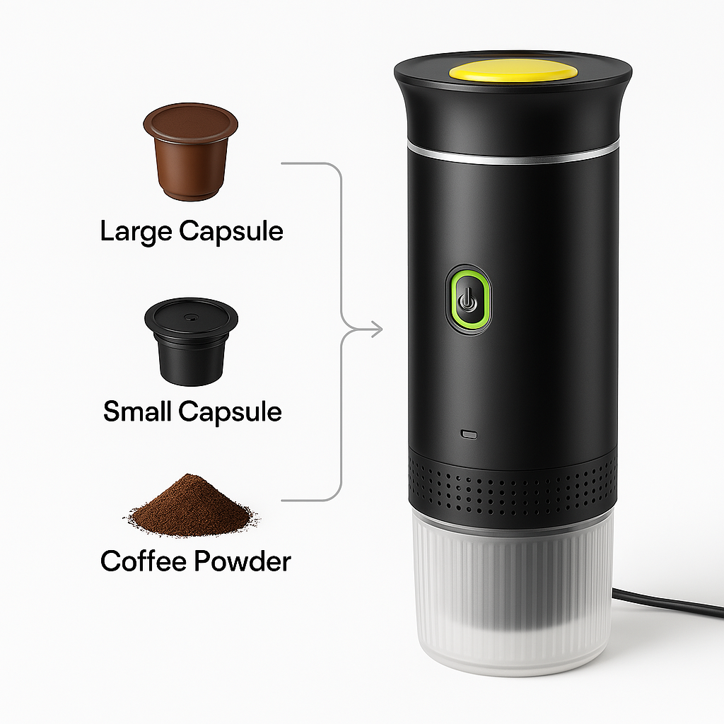 ☕ BREWGO — 3‑in‑1 Portable Espresso Power